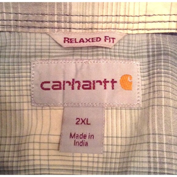 Carhartt Shirt Men 2XL XXL Gray Plaid Relaxed Fit Button Casual Preppy Work Logo - Picture 10 of 12